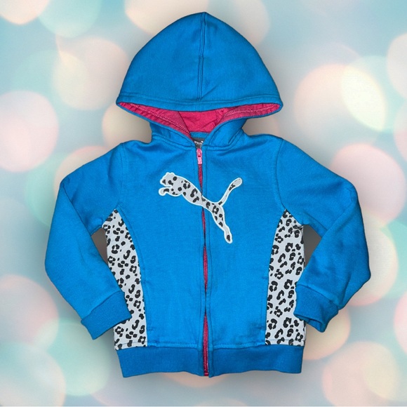 Puma Toddler Girl’s Blue Leopard Print Zip Sweatshirt Hoodie Size 3T - Picture 1 of 4